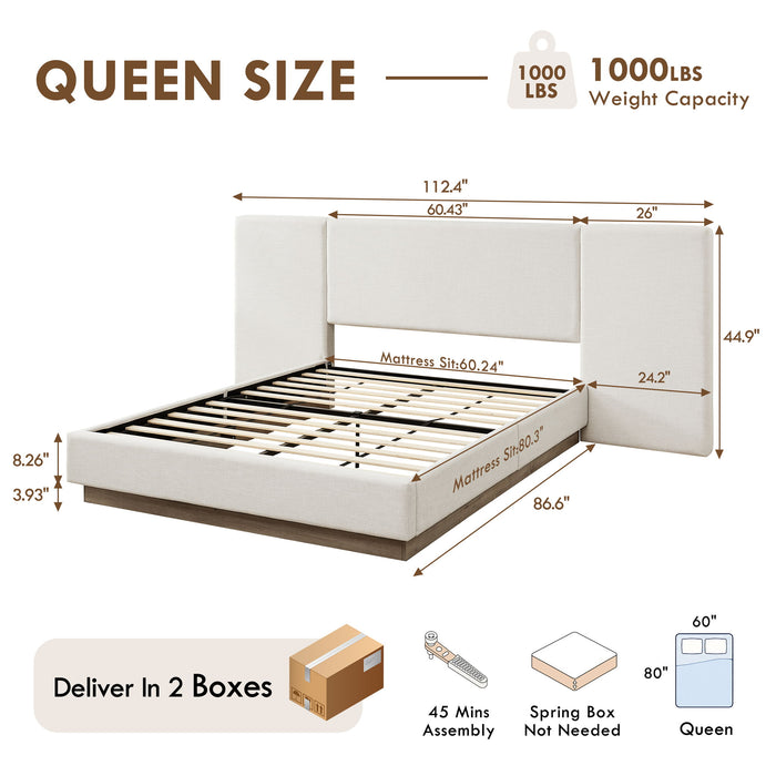 Muse - Queen Upholstered Platform Bed Frame - Ivory / Light Gray / Camel Oak House & Home Furniture