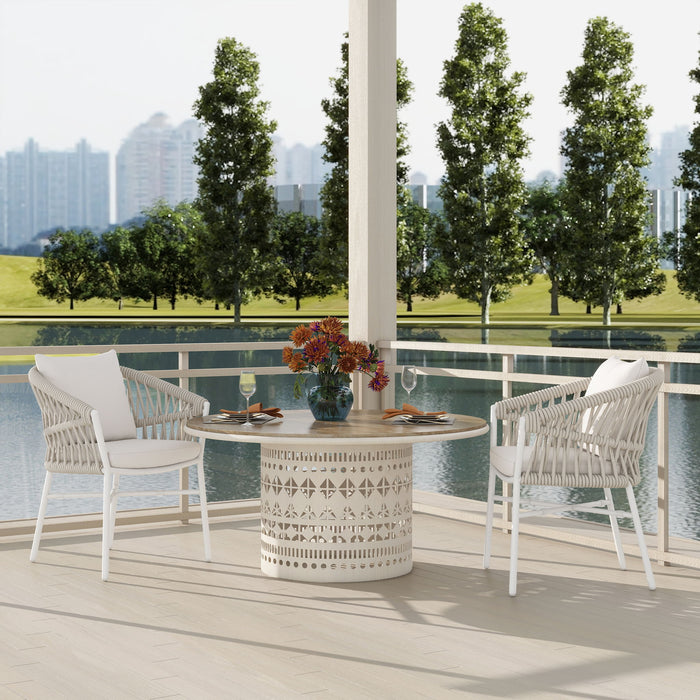 Maiden - Barrel Back Aluminum & Rope Outdoor Patio Dining Chair, Sunproof Olefin (Set of 2) Jennifer Taylor Home