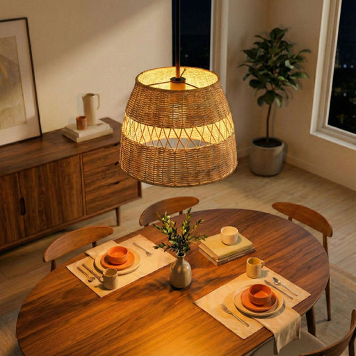 Essence - Single Lights Pendant With Shade - Black / Rattan Ashcroft Furniture