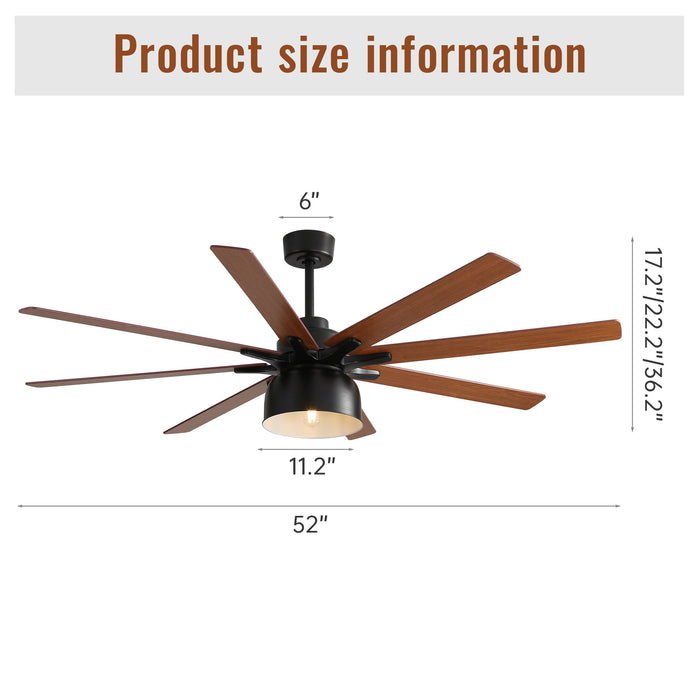 52" Ceiling Fan With 6 Speed Wind 8 Dual Colors Blades Remote Control Reversible DC Motor With Light - Black Daily Nest