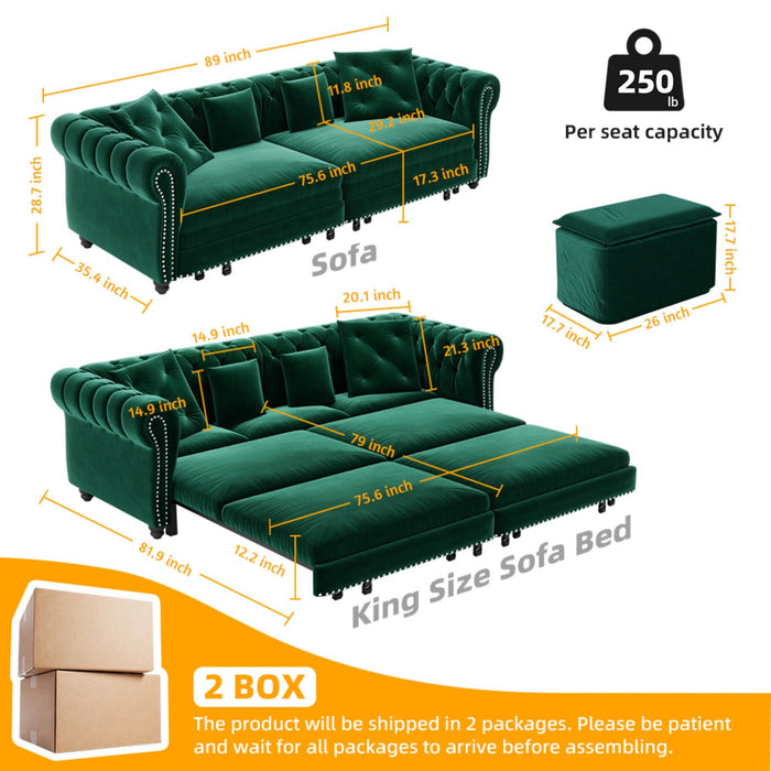 3 In 1 Pull Out Convertible Sleeper Sofa Bed, King Size, Chaise Lounge Home Essentials