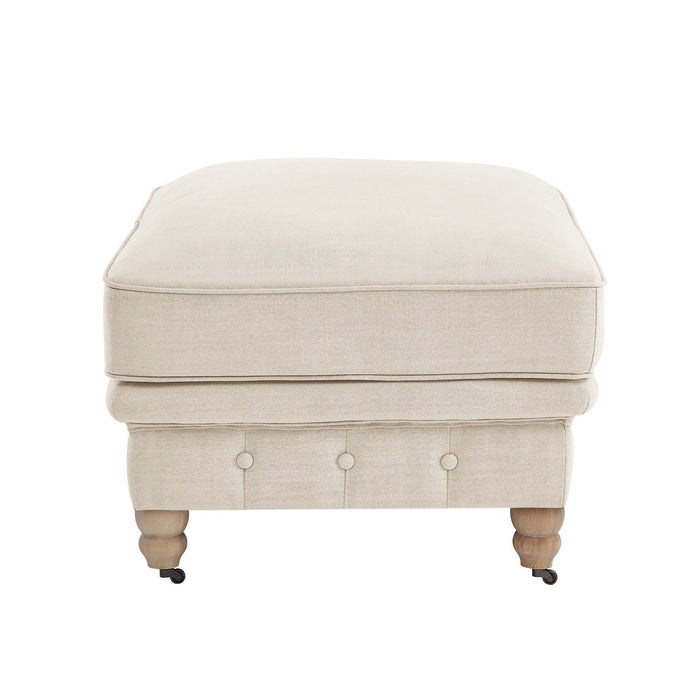 Linen And Wood Brown Rolling Tufted Cocktail Ottoman - Beige