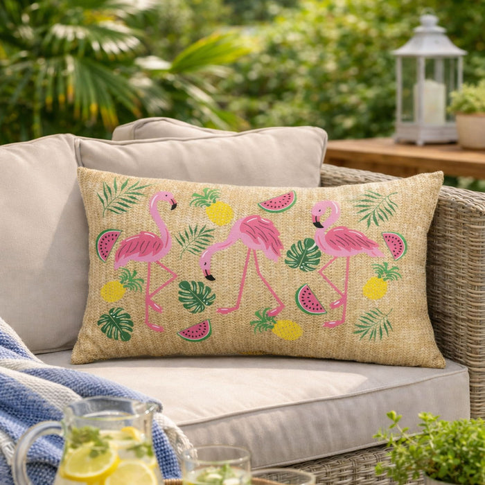 Summer Outdoor Lumbar Flamingo Pillows - Multi Daily Nest