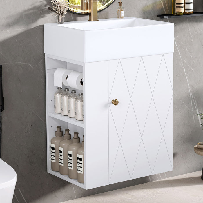 Modern Bathroom Vanity With Sink, Diamond Pattern Doors Hearth and Haven