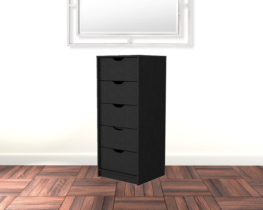 Manufactured Wood Five Drawer Narrow Dresser - Black