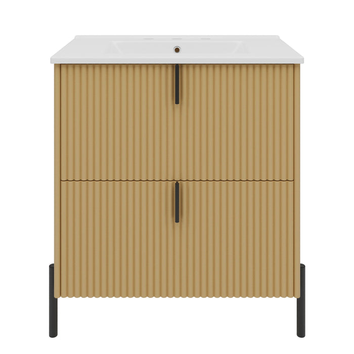 Fluted Bathroom Vanity With Ceramic Sink, Freestanding Design