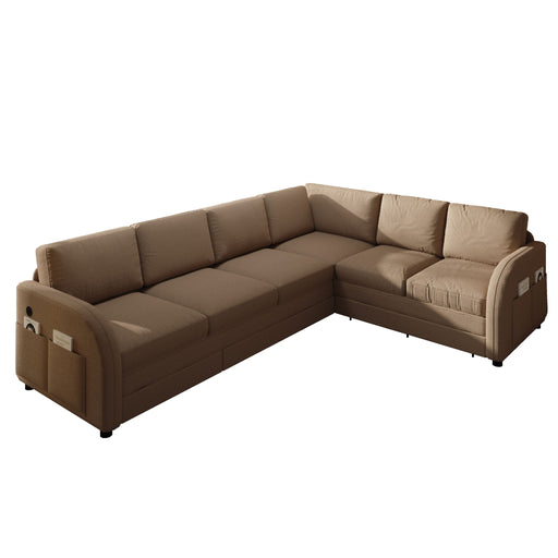 L-Shaped Couch With Pull-Out Bed, Convertible Sleeper Sofa With Side Pocket & USB Port Home Essentials