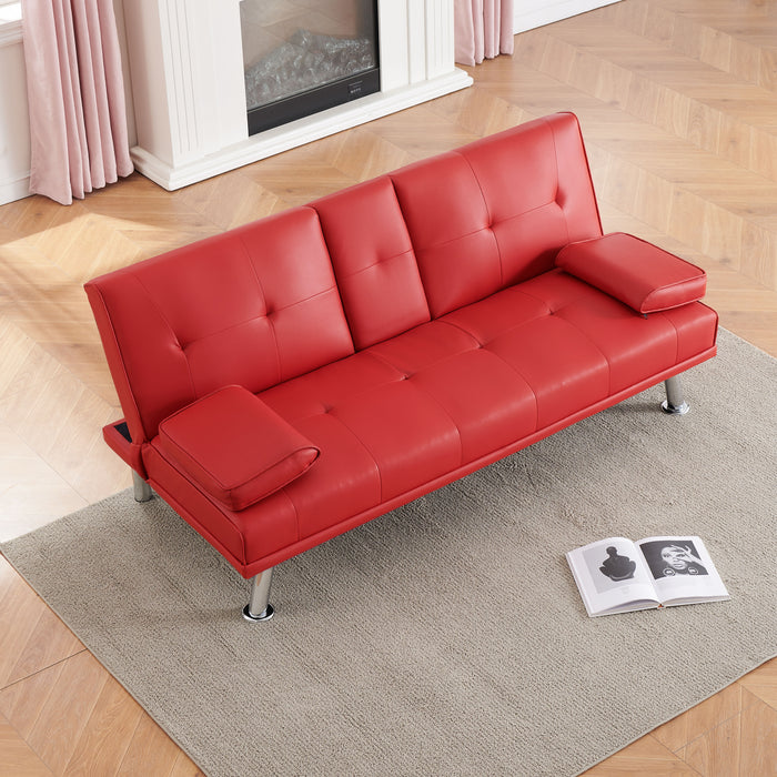 Leather Multifunctional Double Folding Sofa Bed For Office With Coffee Table