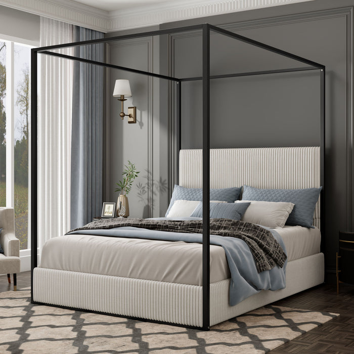 Canopy Bed With Tall Upholstered Headboard And 4 Poster Hearth and Haven