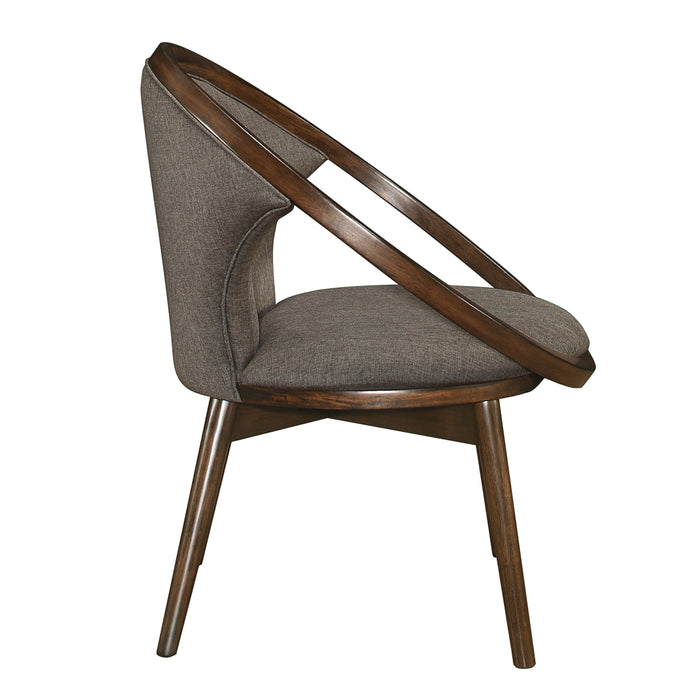 Mid - Century Design Solid Rubberwood Unique Accent Chair 1 Piece Brown Fabric Upholstered Modern Home Furniture Walnut Finish Frame