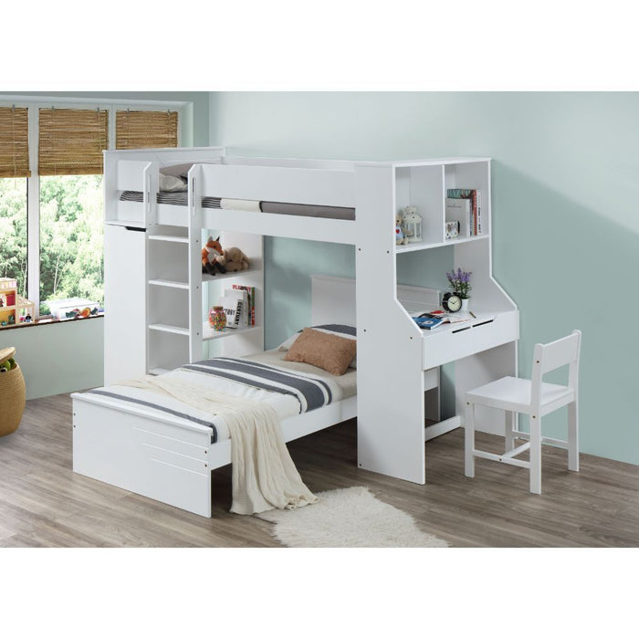 Ragna - Twin Loft Bed With Desk & Wardrobe - White ACME