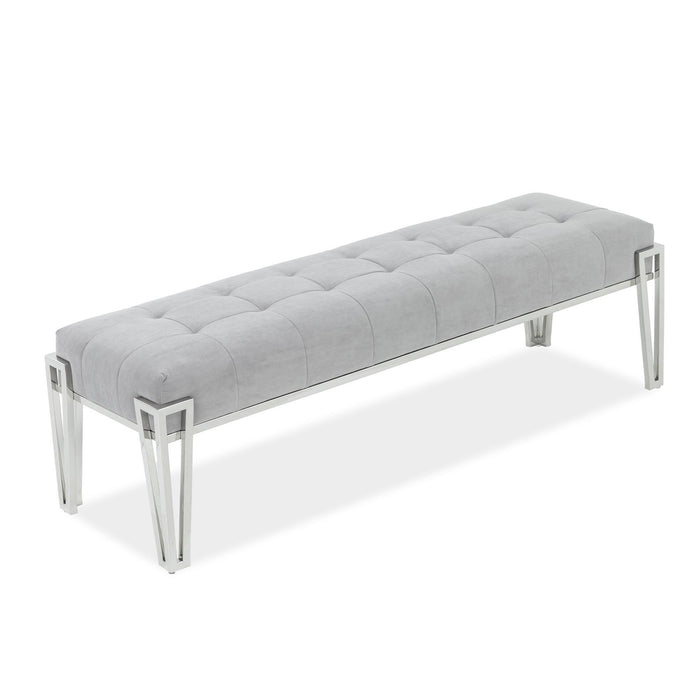 Signature Beds & Benches - Rose Velvet Accent Bench - Gray / Chrome