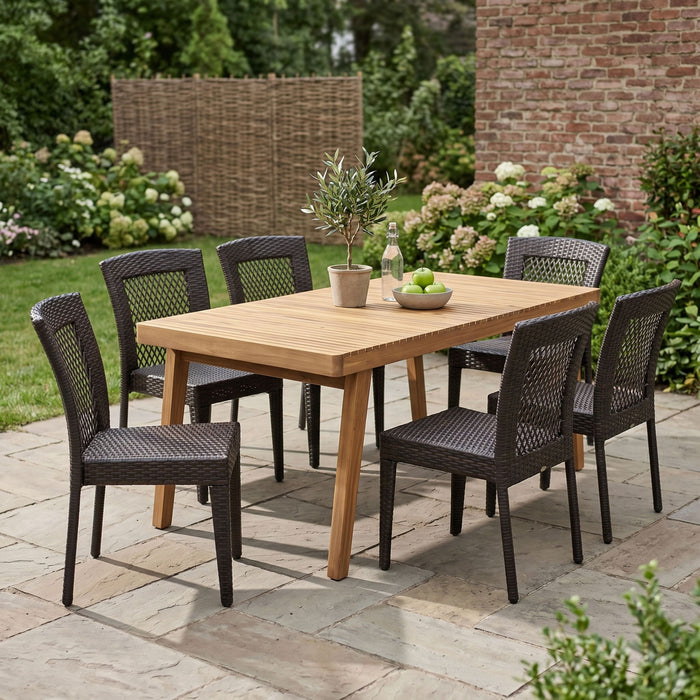 7 Piece Outdoor Patio Dining Set With Table & 6 Chairs - Brown / Brown Multi Noble House