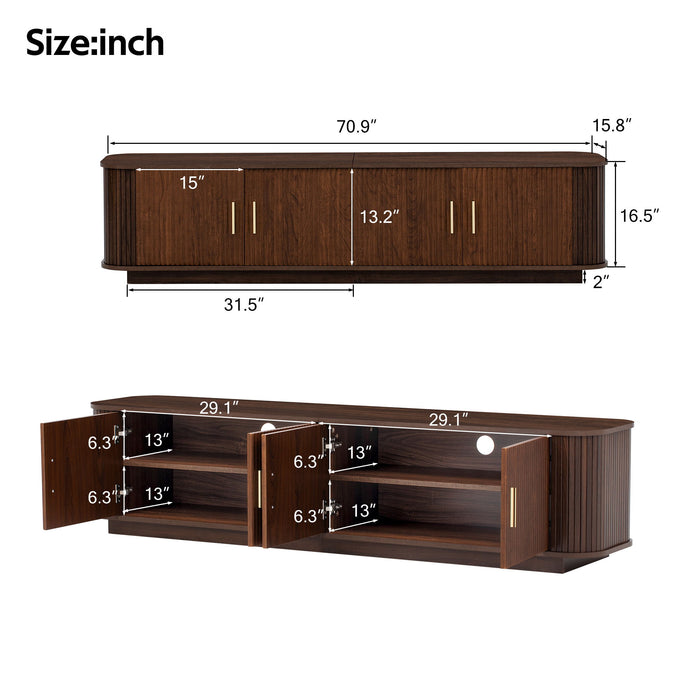 70" TV Stand With Ample Storage, Refined Curved Corners - Dark Brown Hearth and Haven