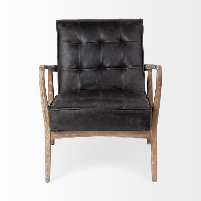 Leather Tufted Distressed Lounge Chair - Black / Brown