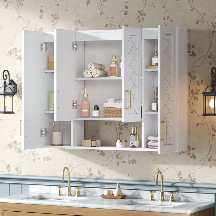 Wall Mounted Medicine Cabinet With 5 Adjustable Shelves, Exquisite Carving - White Hearth and Haven