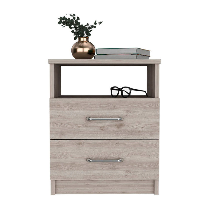 16" x 12.9" x 19.9" Two Drawer Faux Wood Nightstand - Gray