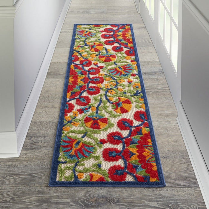 2' X 6' Floral Indoor / Outdoor Area Rug - Red / Ivory