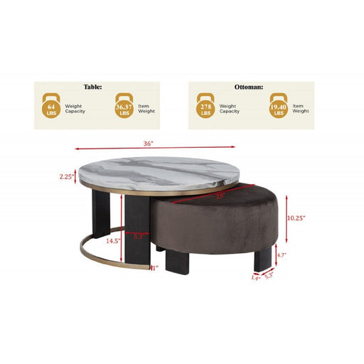 Nesting Round Coffee Table With Ottoman (Set of 2) - Gold / Brown Home Essentials