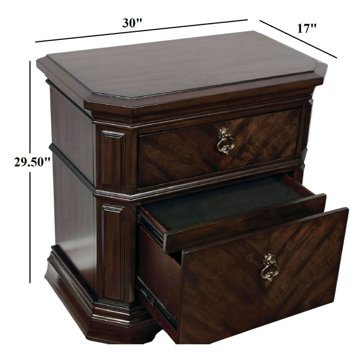 Nightstand With Carved Details, 2 Drawer - Espresso Home Essentials