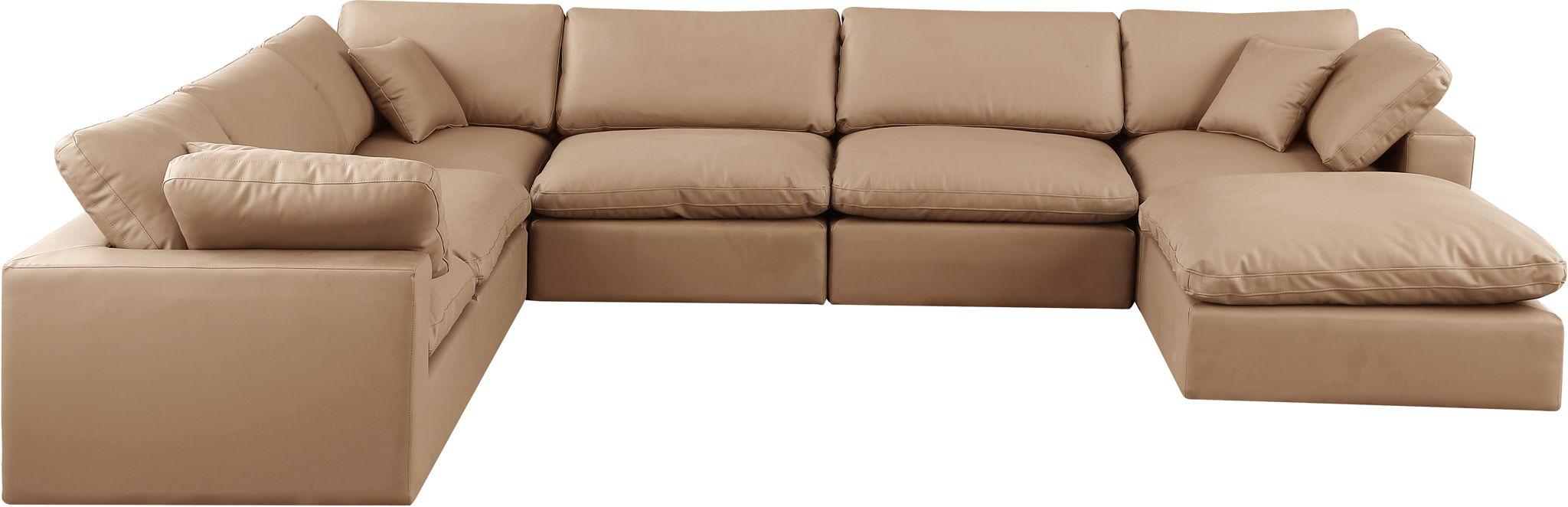 Comfy - 7 Piece Faux Leather Modular Sectional With Chaise - Tan Meridian Furniture