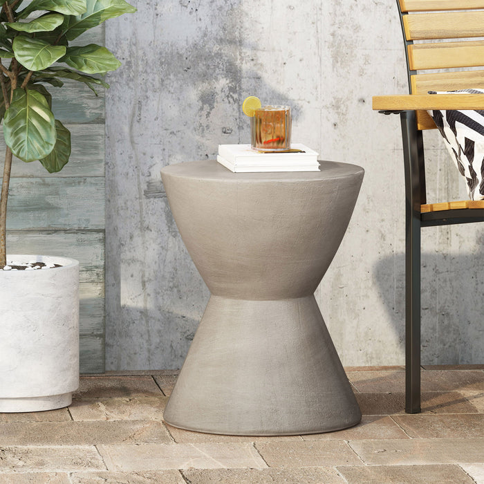 Outdoor Hourglass Shaped Side Table - Light Gray Noble House