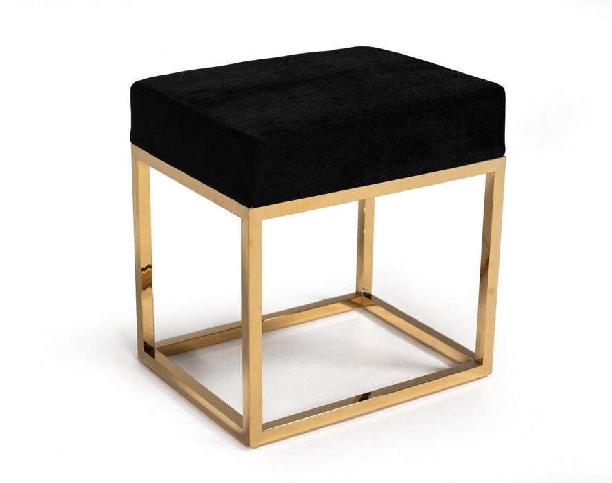 Velvet Ottoman - Black / Gold