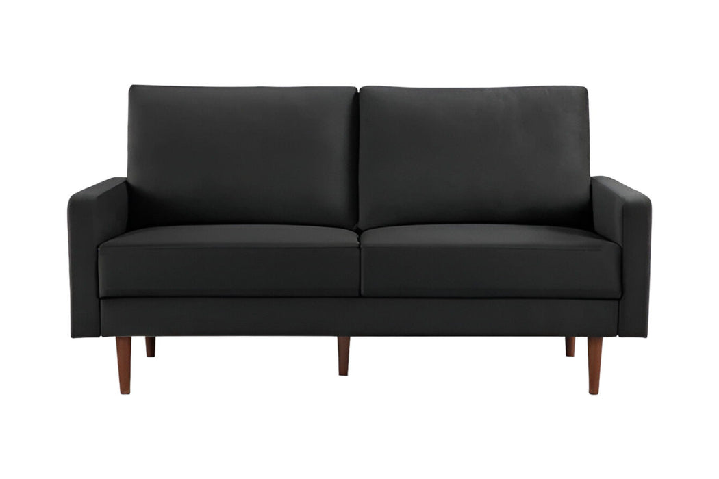 Velvet Sofa With Dark Brown Legs - Black