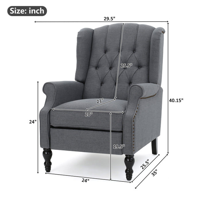 Armchair Recliner With Pushback Mechanism And Wingback Design Noble House