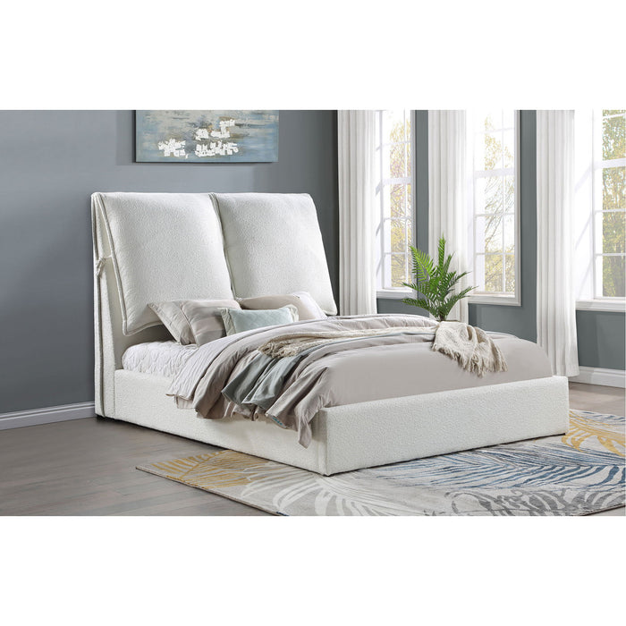 Corwyn - Queen Upholstered Panel Bed With Headboard Pillows - White Furniture Max