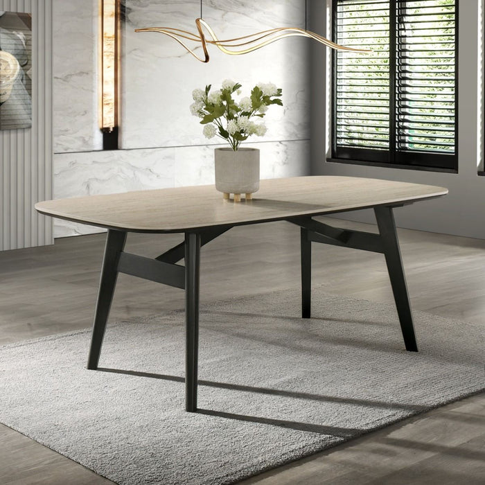 Lark - Dining Table - Travertine / Black ACME