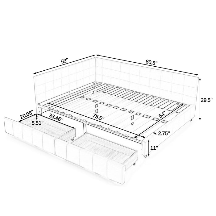 Elegant Design Storage Upholstered Tufted Bed Frame With Backrest And Armrests Home Essentials