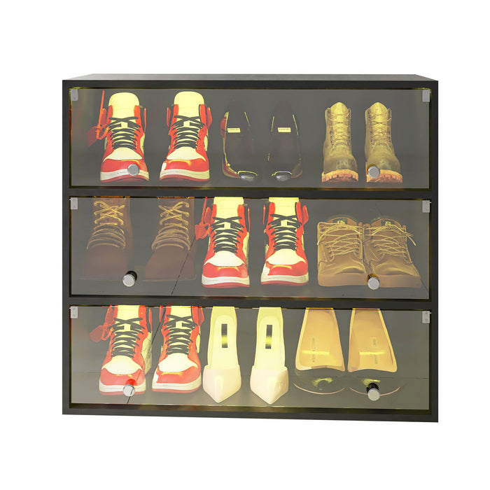 Glass Door Shoe Box, Shoe Storage Cabinet For Sneakers With LED Light