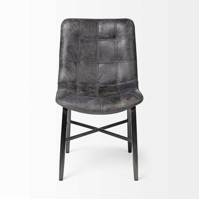 Leather Seat With Black Metal Frame Dining Chair - Black