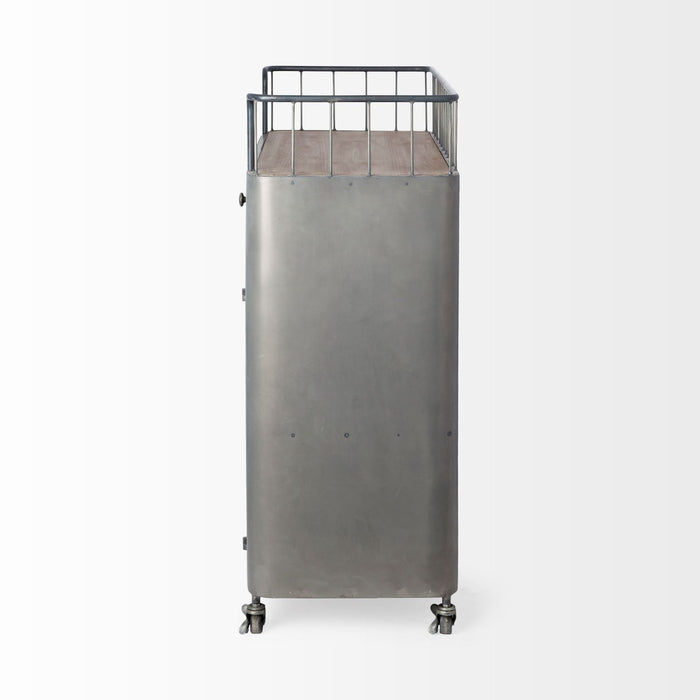 Rustic Metal Industrial Style Rolling Bar Cart - Gray