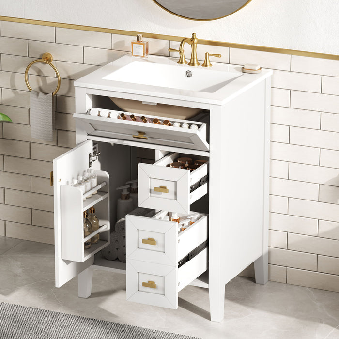Bathroom Vanity With Sink, 3 Drawers & Cabinet With 2 Tier Door Storage Rack, Soft Close Doors & Drawers Hearth and Haven