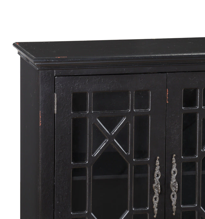 Antique Black Accent Chest 1 Piece Classic Storage Cabinet Shelves Glass Inlay Doors Wooden Traditional Design Furniture