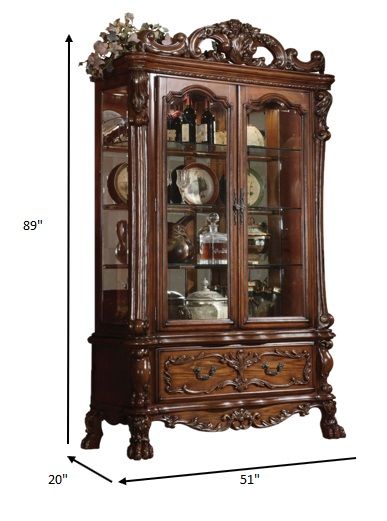 Oak Wood Poly Resin Glass Curio Cabinet - Cherry