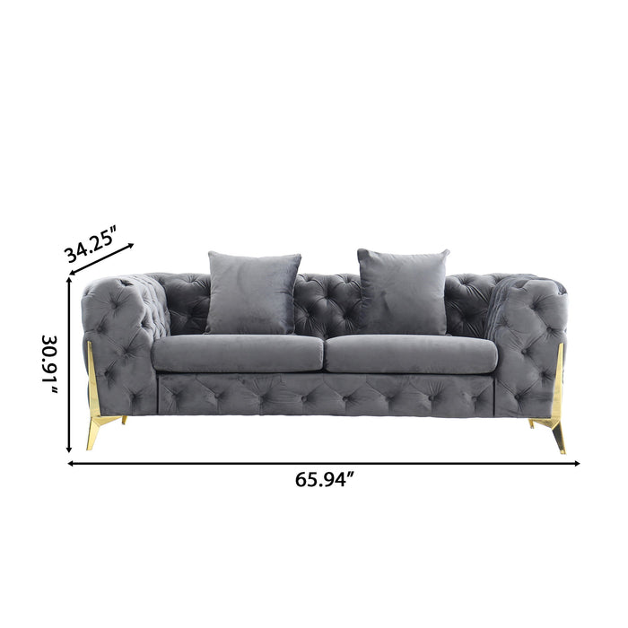 Loveseat With Diamond Button Tufting, Matching Throw Pillows Home Essentials