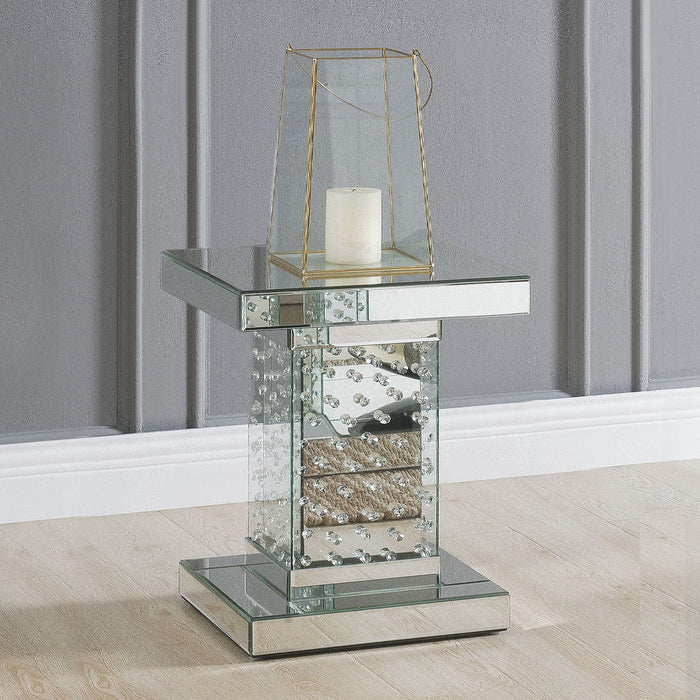 Nysa - 20" End Table - Mirrored & Faux Crystals ACME
