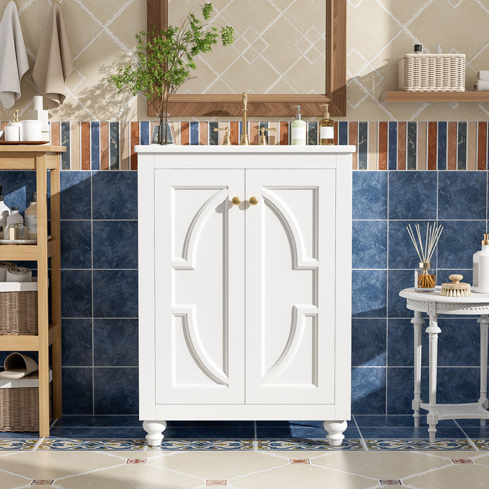 Bathroom Vanity With Ornate Elliptical Motif, Soft Close Hinges Hearth and Haven