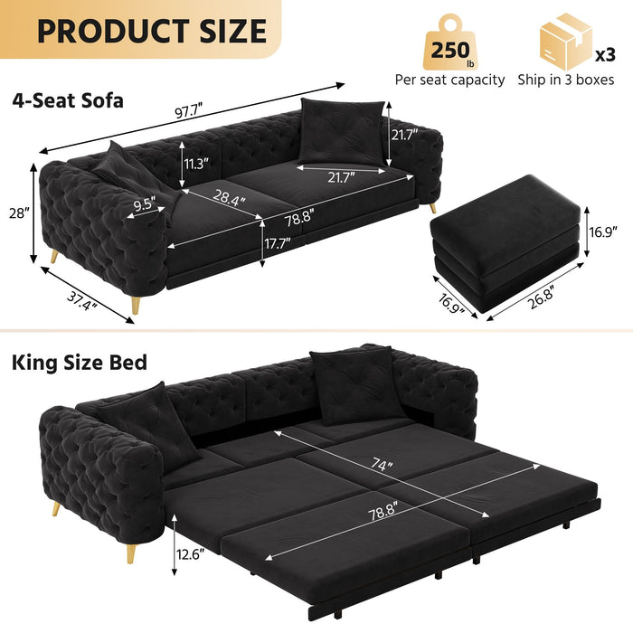 3 In 1 Convertible Sleeper, Deep Seat Pull Out Sofa Bed, Button Tufted Home Essentials