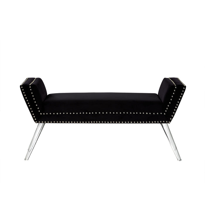 Upholstered Velvet Bench - Black / Clear