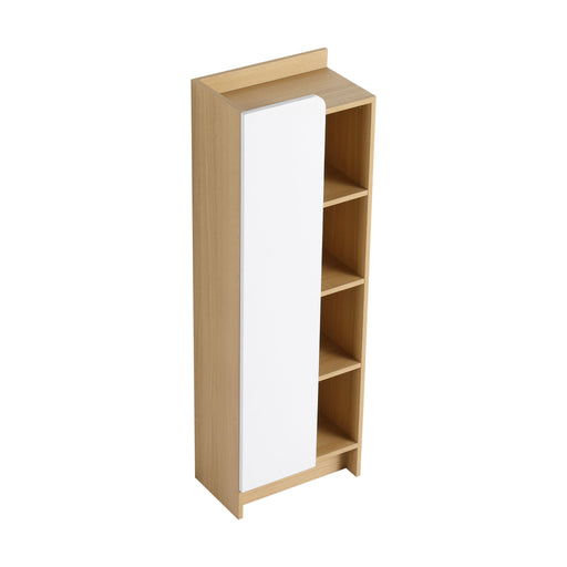 Tall Freestanding Bathroom Side Cabinet With Single Door & 4 Tier Open Shelves - Black / Light Oak / White Home Essentials