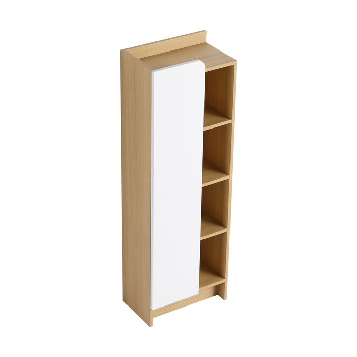 Tall Freestanding Bathroom Side Cabinet With Single Door & 4 Tier Open Shelves - Black / Light Oak / White Home Essentials