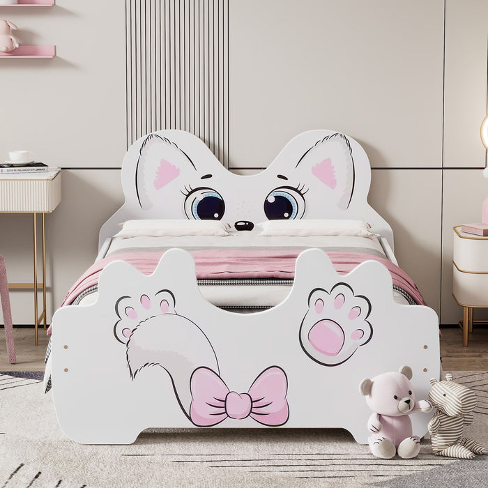 Cartoon Twin Size Platform Bed With Trundle, White