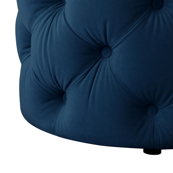 Velvet Tufted Round Ottoman - Navy Blue