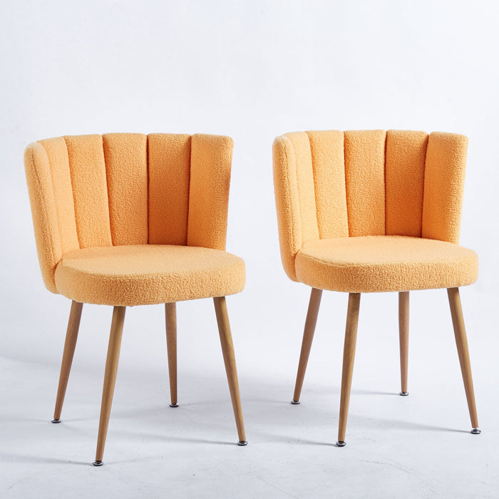 Modern Dining Chair (Set of 2) With Iron Tube Wood Color Legs, Shorthair Cushions And Comfortable Backrest, Suitable For Dining Room, Living Room, Cafe, Simple Structure Home Essentials