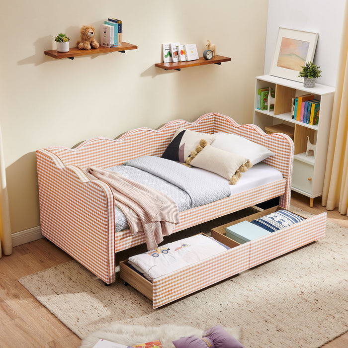 Gingham Daybed With USB Charging Port, Wave-Shaped Design Home Essentials
