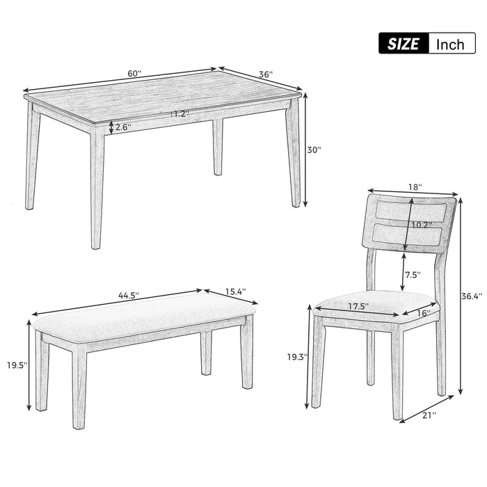 6 Piece Dining Set, Upholstered Chairs And Bench Hearth and Haven